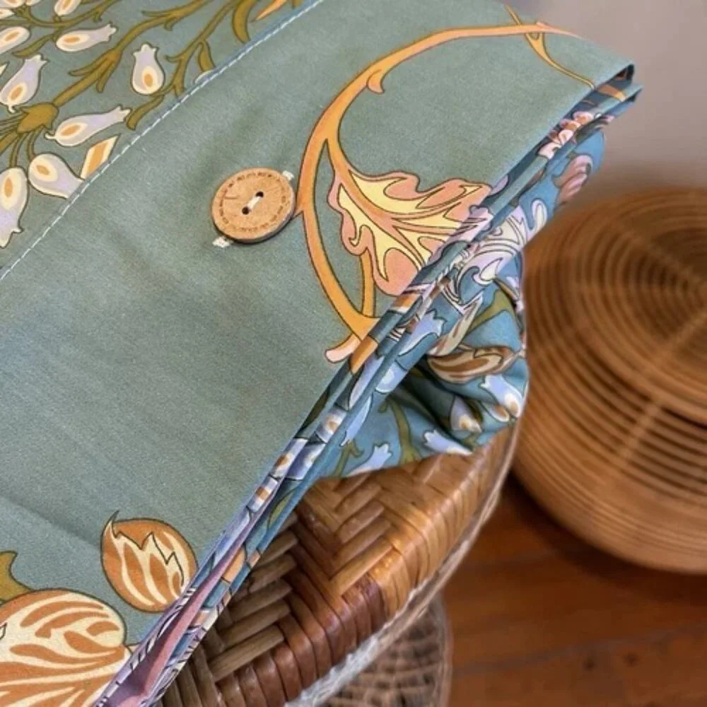 NEW Anthro Teal Reversible Floral Queen / King Boho Duvet Bedding & Sham Set